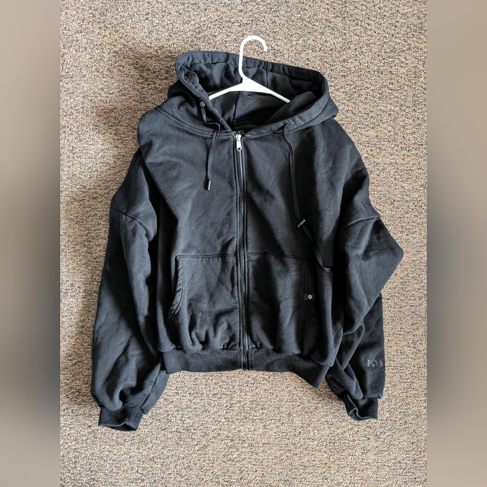 POPFLEX Black Oversized Zip-Up Hoodie - Picture 2 of 14